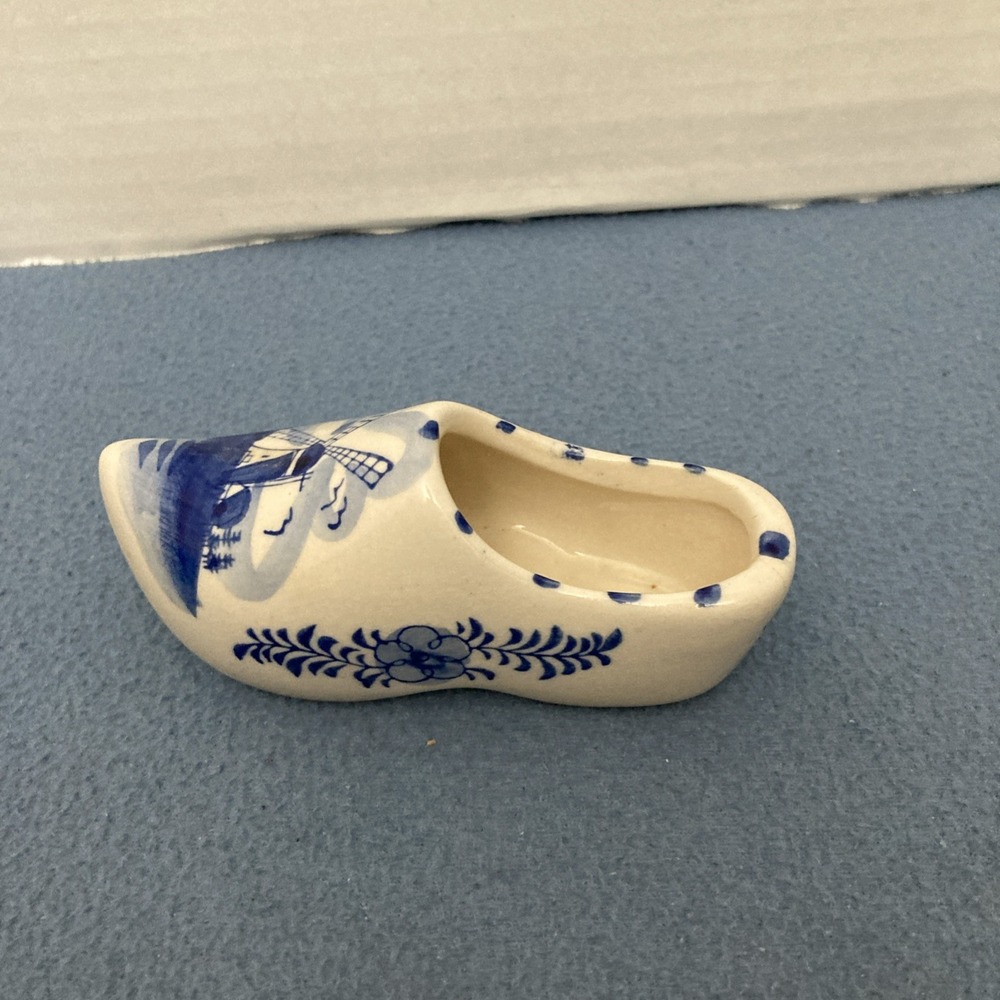E H Delft Blue Color Hand painted Ceramic‎ Holland Windmill Clog w/Floral Accent - Picture 4 of 11